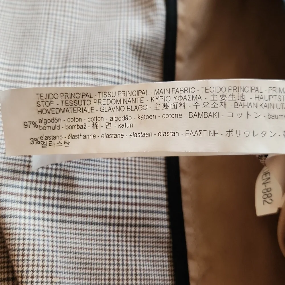 Zara Tan Plaid Houndstooth Double Breasted Trench Coat Size M - Picture 14 of 16